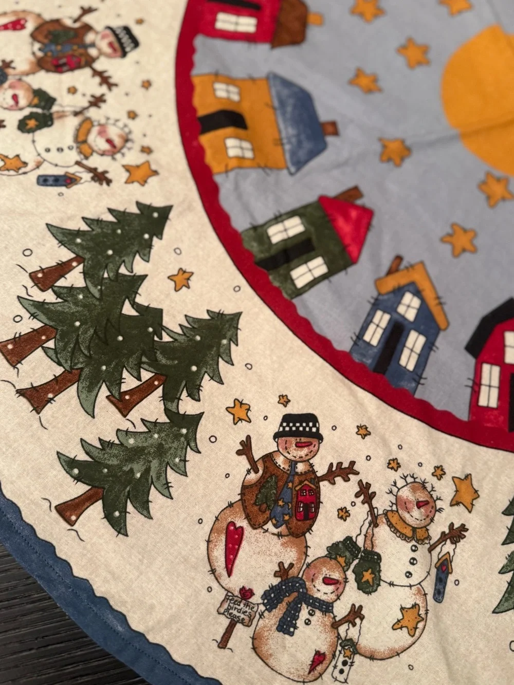 Handmade Christmas Snowman Holidays Circle Table Linen Decor Centerpiece